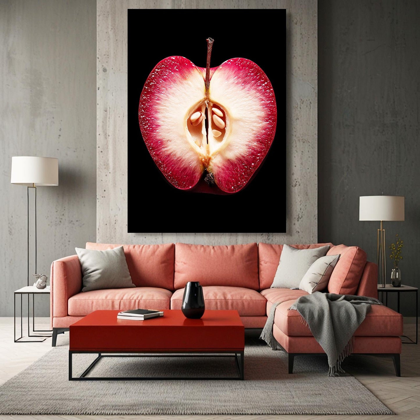 Crimson Half Section Apple Prints – styled in a furnished interior