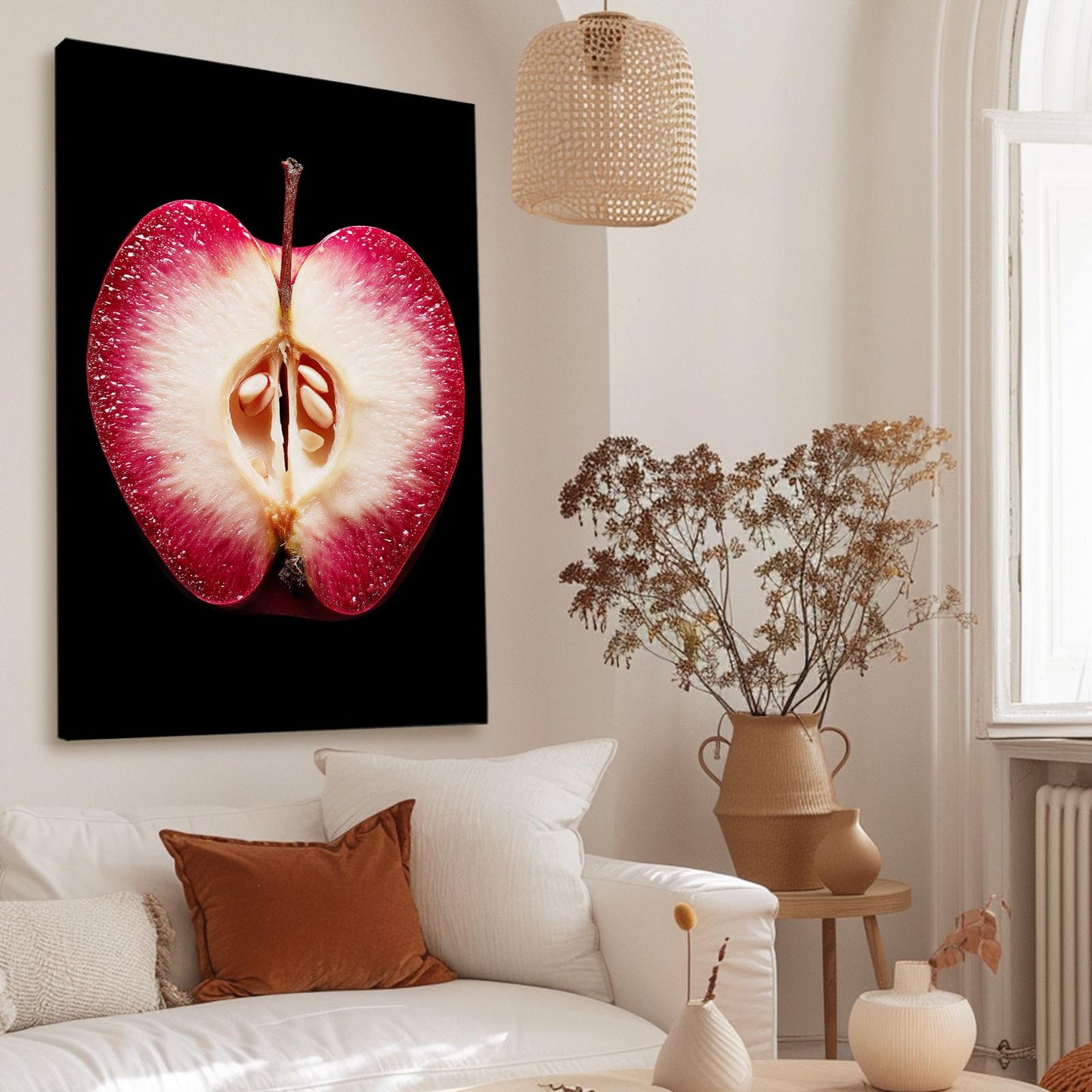 Crimson Half Section Apple Prints – styled in a furnished interior