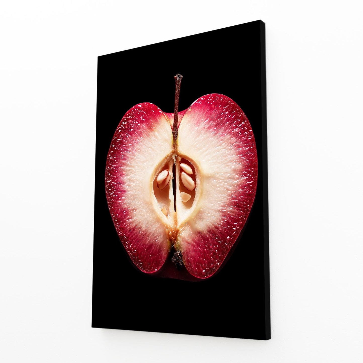 Crimson Half Section Apple Prints – angled canvas view on white background