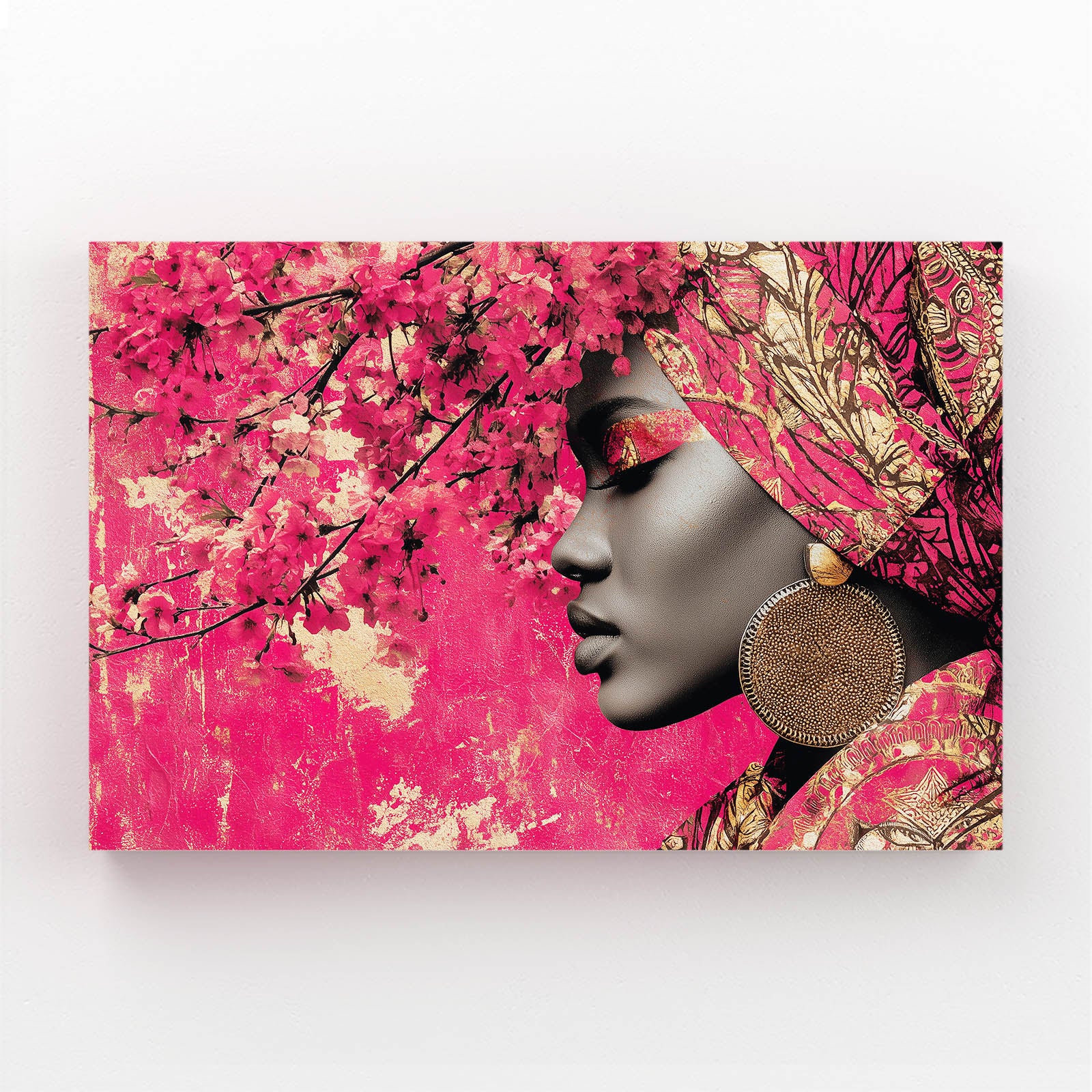 Crimson Headwrap Portrait Cherry Blossom Wall Art – crimson headwrap portrait cherry blossom canvas print