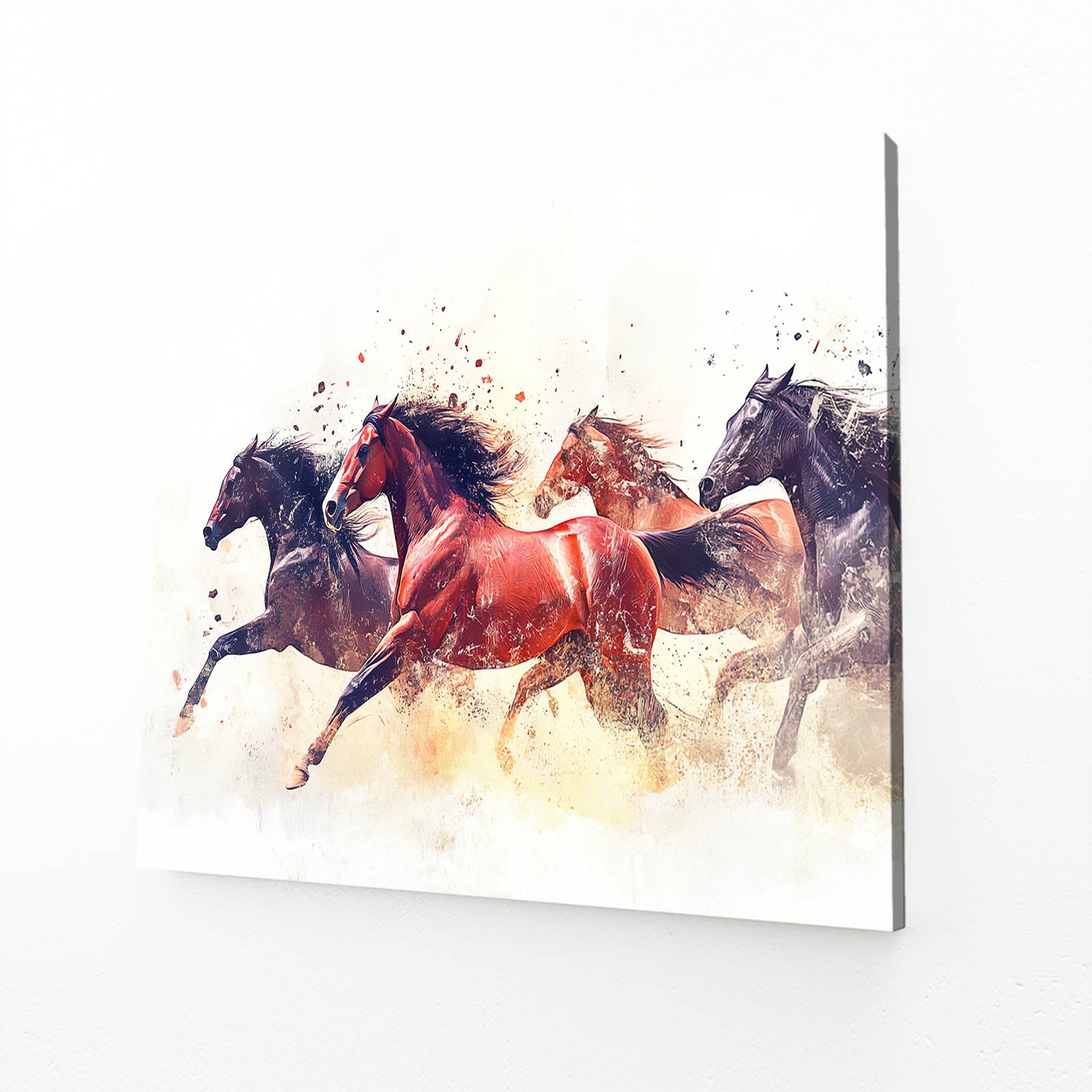 Crimson Herd Charge Horse Wall Art — contemporary canvas print, angled canvas view on white background