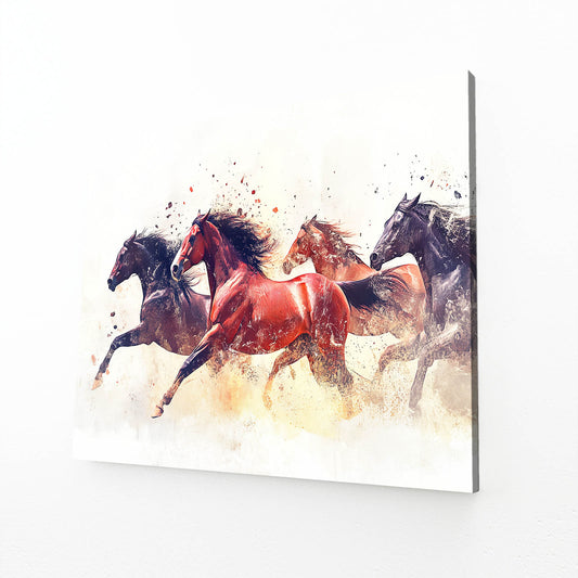 Crimson Herd Charge Horse Wall Art — contemporary canvas print, angled canvas view on white background