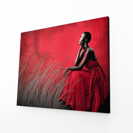 Crimson Meadow Red Photography Wall Art – angled canvas view on white background
