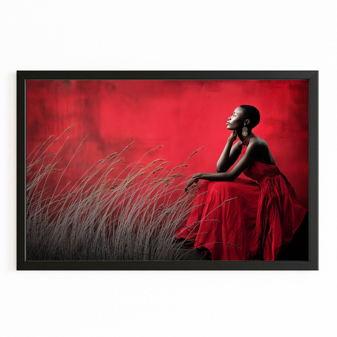 Crimson Meadow Red Photography Wall Art — photography canvas print, with Premium Black frame on white background