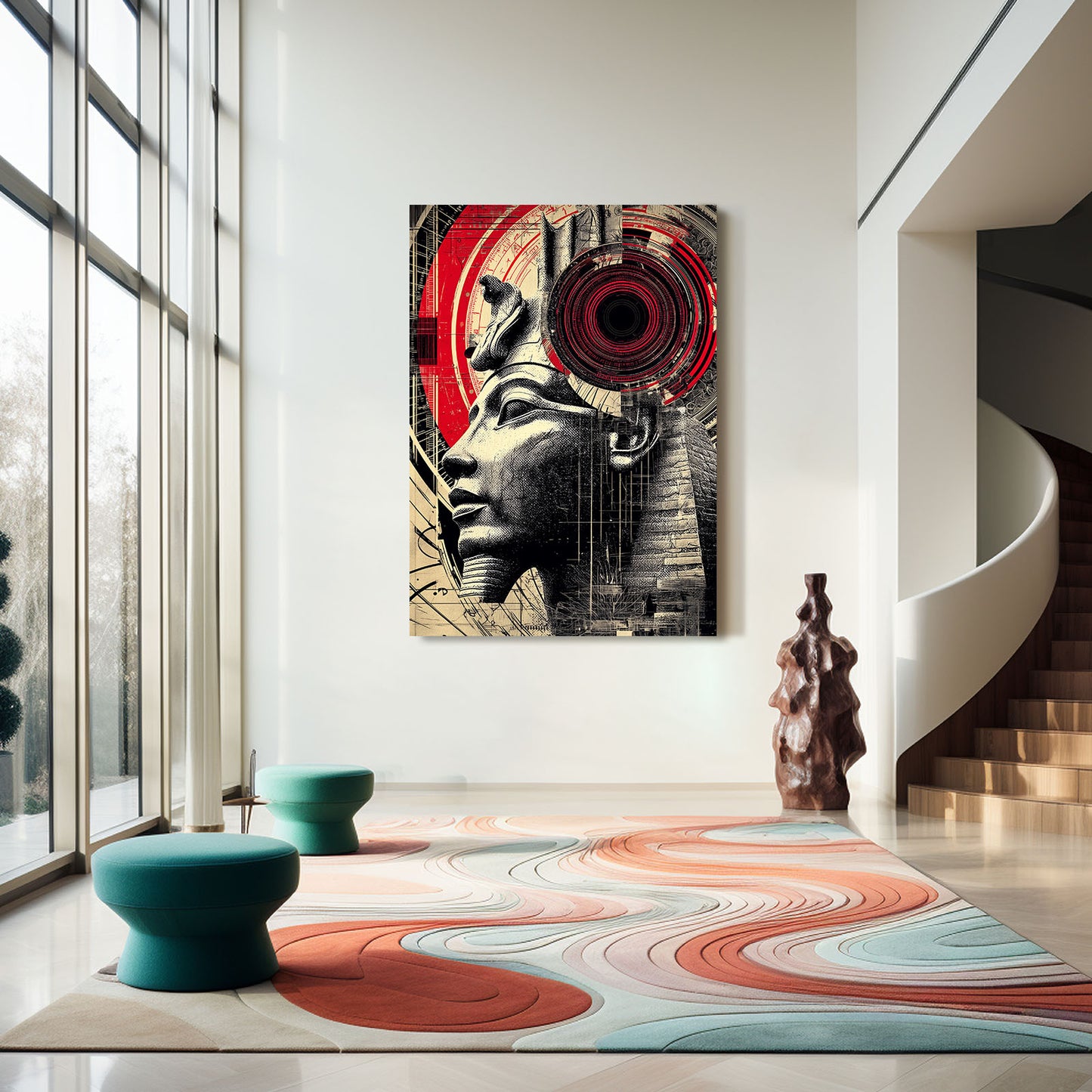 Crimson Pharaoh Profile Egyptian Art – styled in a furnished interior