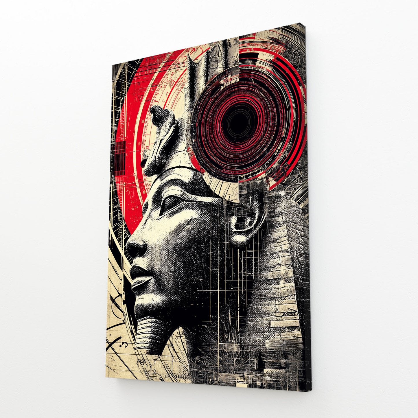Crimson Pharaoh Profile Egyptian Art – angled canvas view on white background