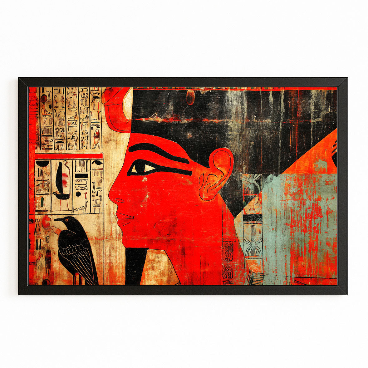 Crimson Profile Portrait Egyptian Wall Art – with Premium Black frame on white background