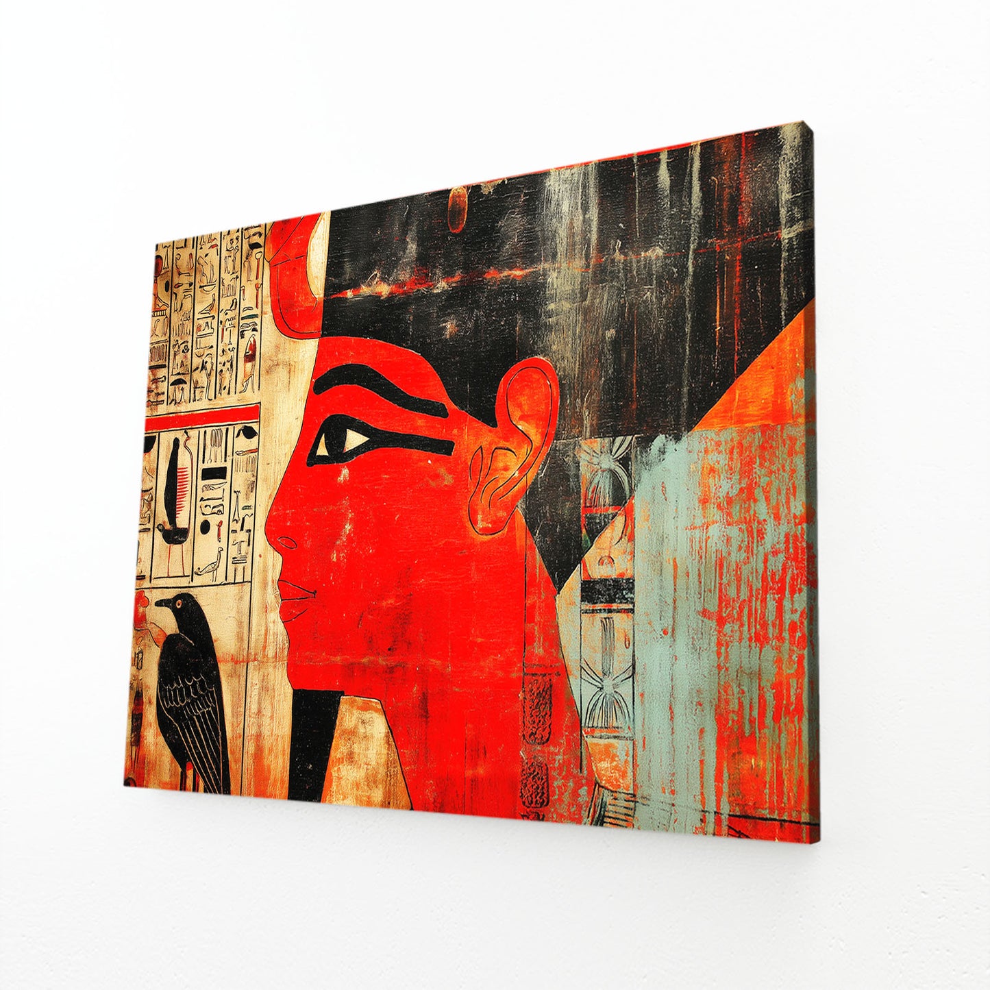Crimson Profile Portrait Egyptian Wall Art – angled canvas view on white background