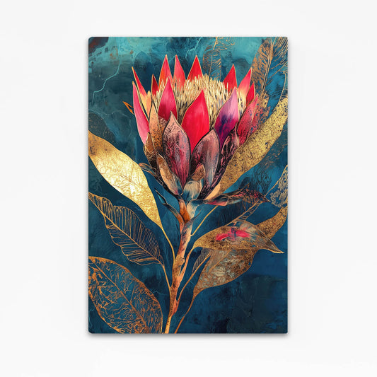 Crimson Protea Gold Flower Canvas Art — contemporary canvas print, canvas print on white background