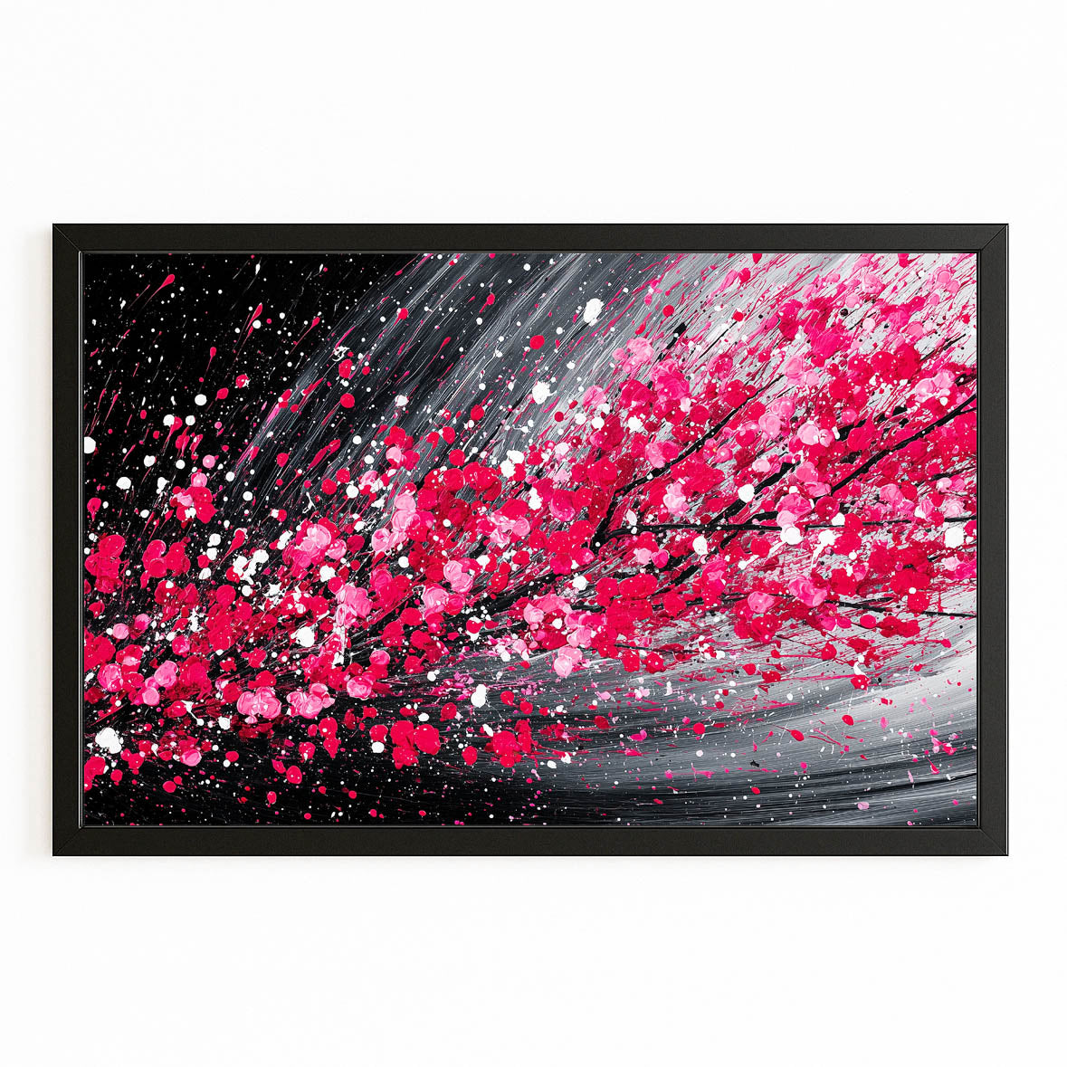 Crimson Streak Cherry Blossom Canvas – with Premium Black frame on white background