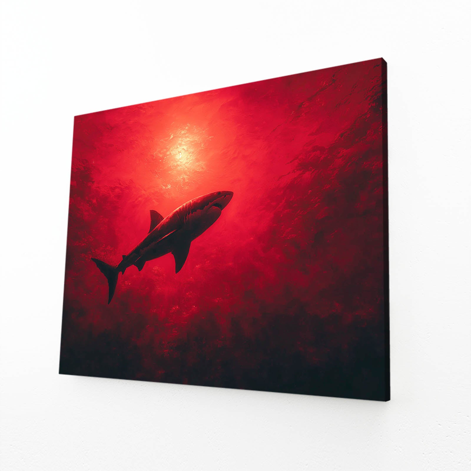 Crimson Sun Shark Canvas – angled canvas view on white background