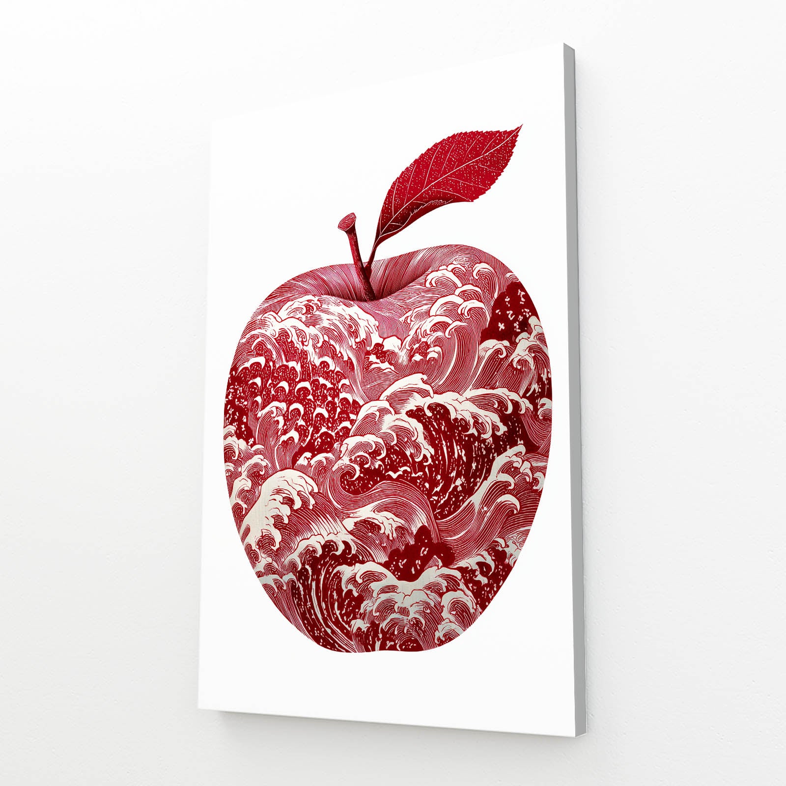 Crimson Wave Pattern Apple Wall Art – canvas print on white background