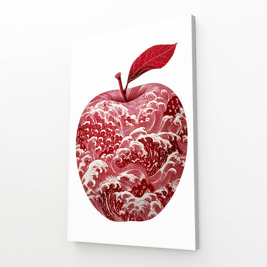 Crimson Wave Pattern Apple Wall Art – canvas print on white background
