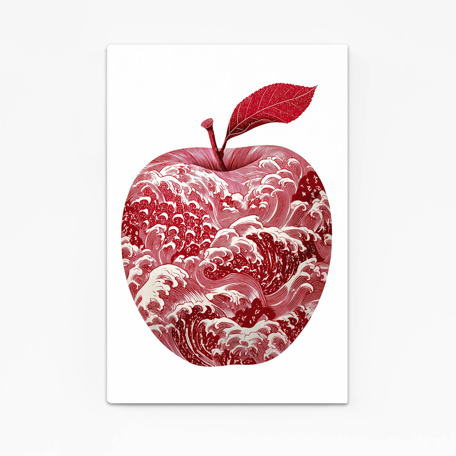 Crimson Wave Pattern Apple Wall Art – angled canvas view on white background
