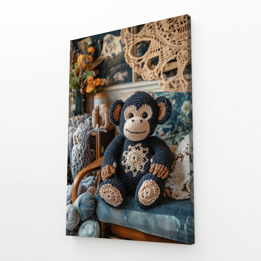 Crochet Toy Cuddle Monkey Prints – angled canvas view on white background