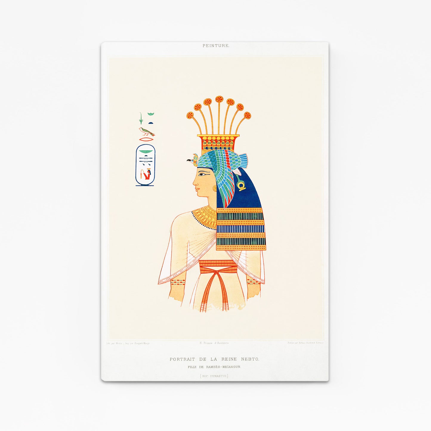 Crowned Figure Sketch Egyptian Canvas – angled canvas view on white background