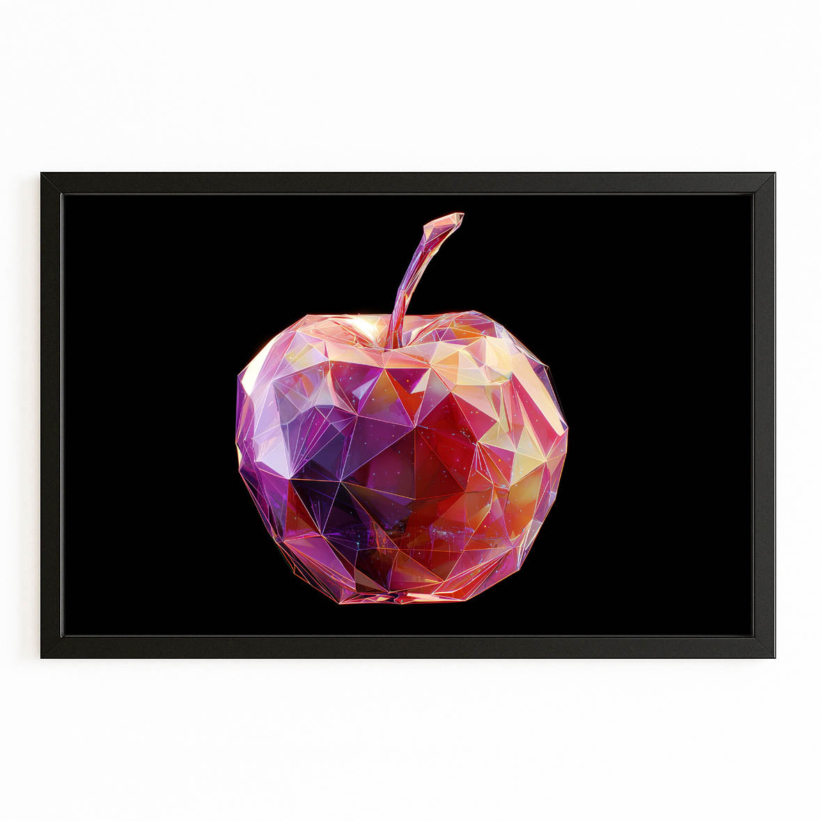 Crystal Facet Pink Apple Art – with Premium Black frame on white background