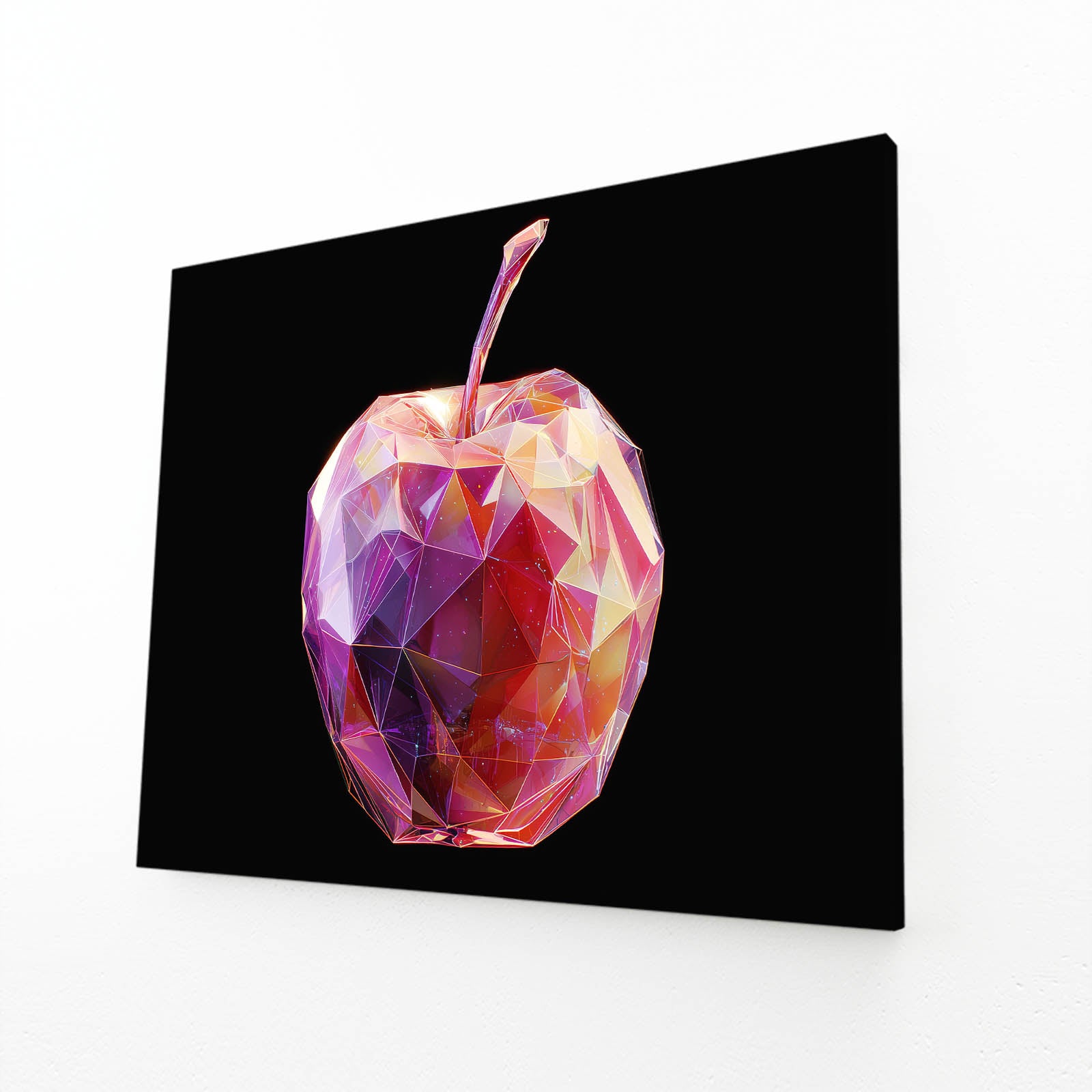 Crystal Facet Pink Apple Art – angled canvas view on white background