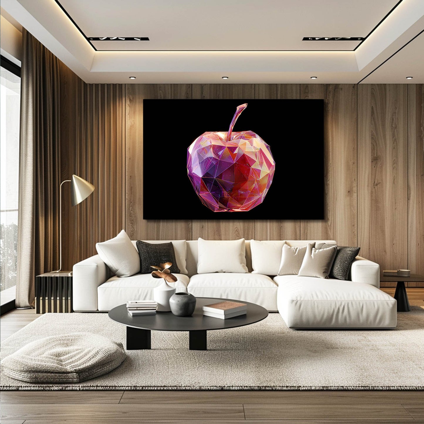 Crystal Facet Pink Apple Art – styled in a furnished interior