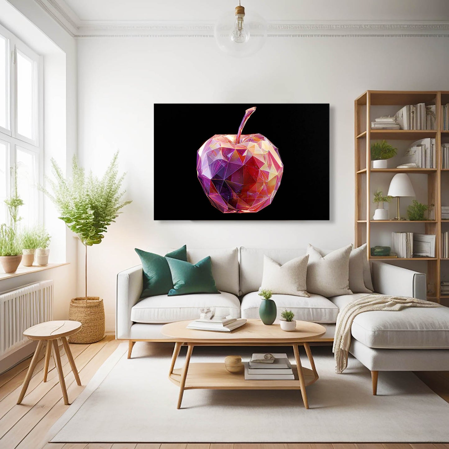 Crystal Facet Pink Apple Art – styled in a furnished interior