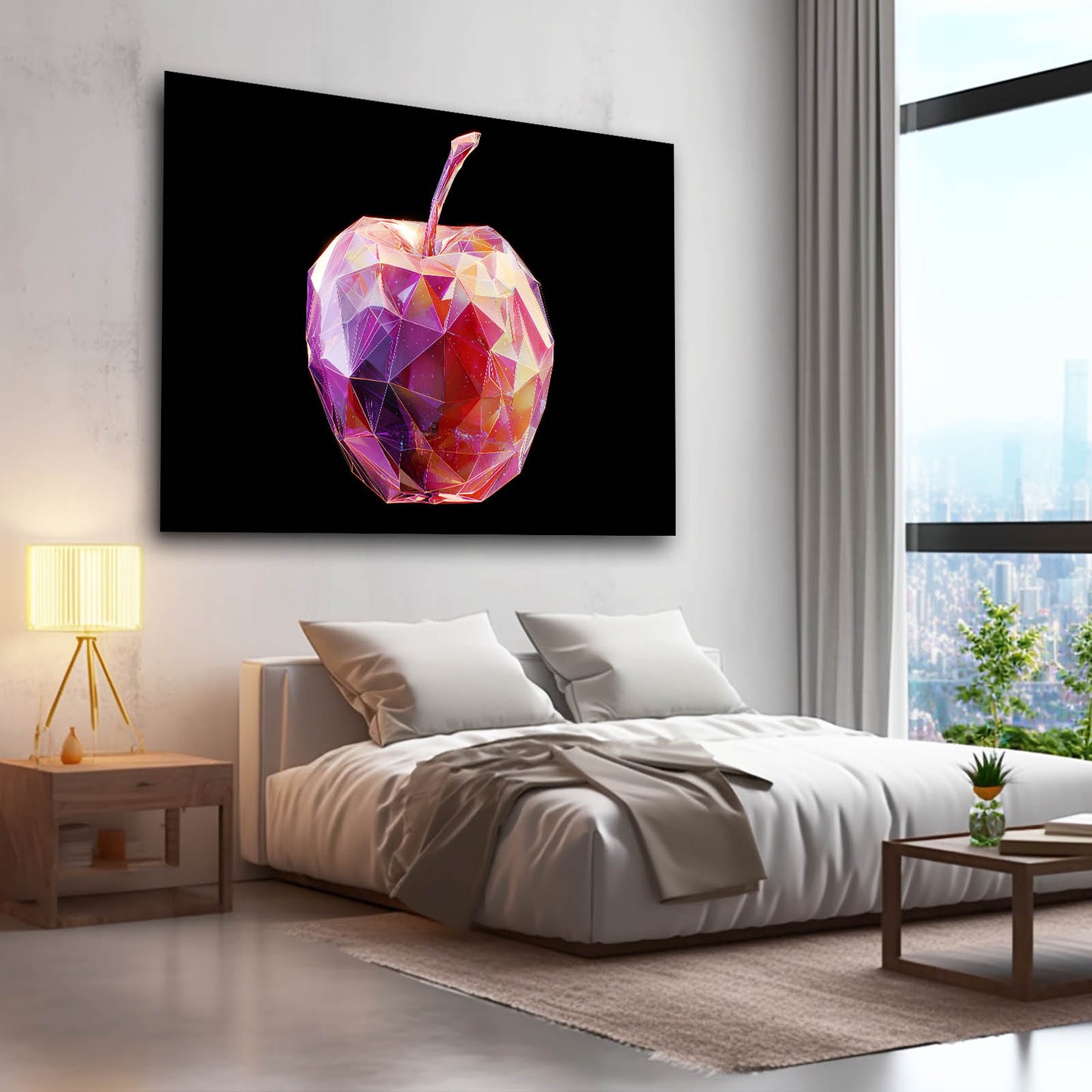 Crystal Facet Pink Apple Art – styled in a furnished interior