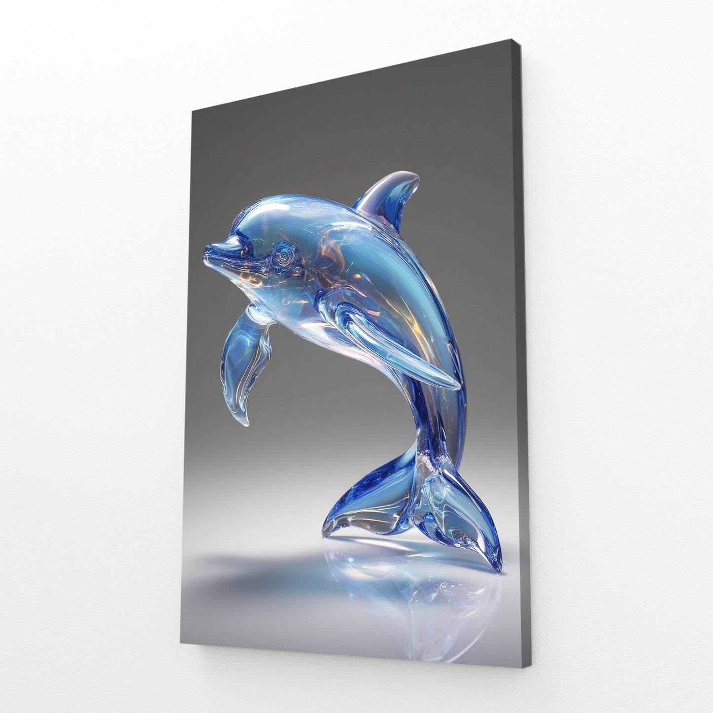 Crystal Glass Dolphin Artwork – angled canvas view on white background