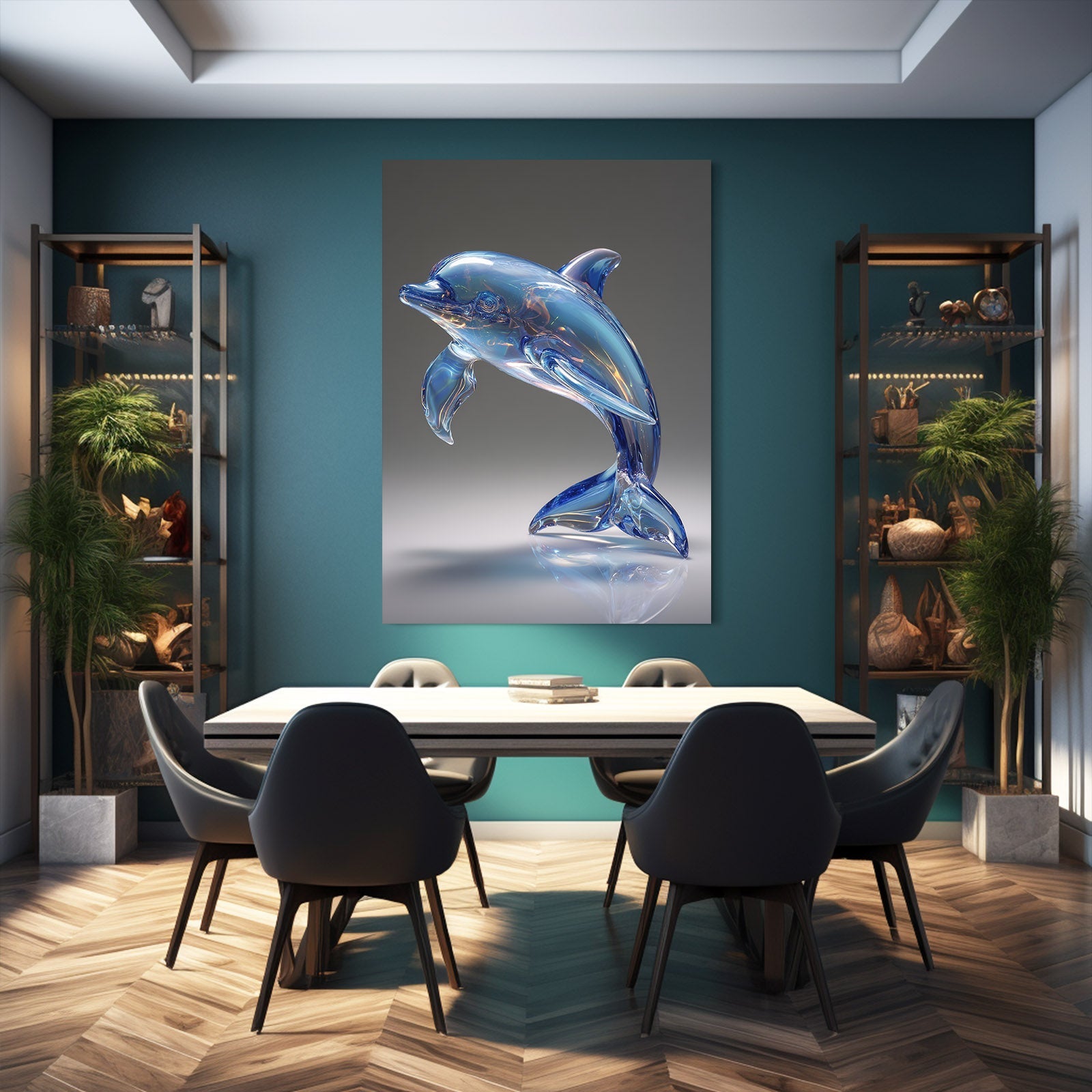 Crystal Glass Dolphin Artwork – styled in a furnished interior
