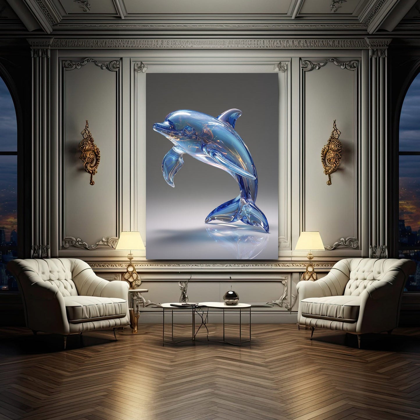 Crystal Glass Dolphin Artwork – styled in a furnished interior