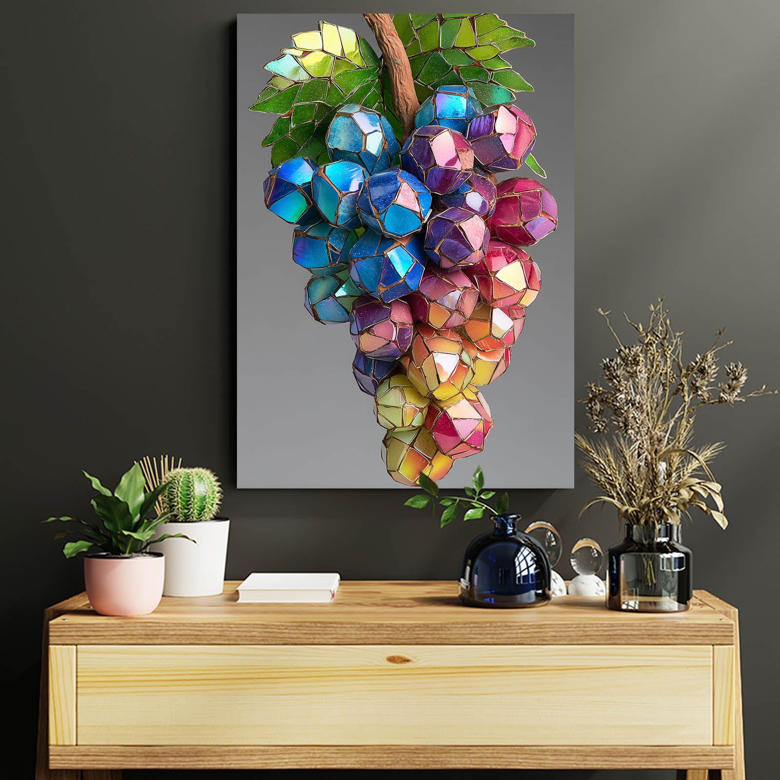 Crystal Grape Cluster Fruit Wall Art – styled in a furnished interior