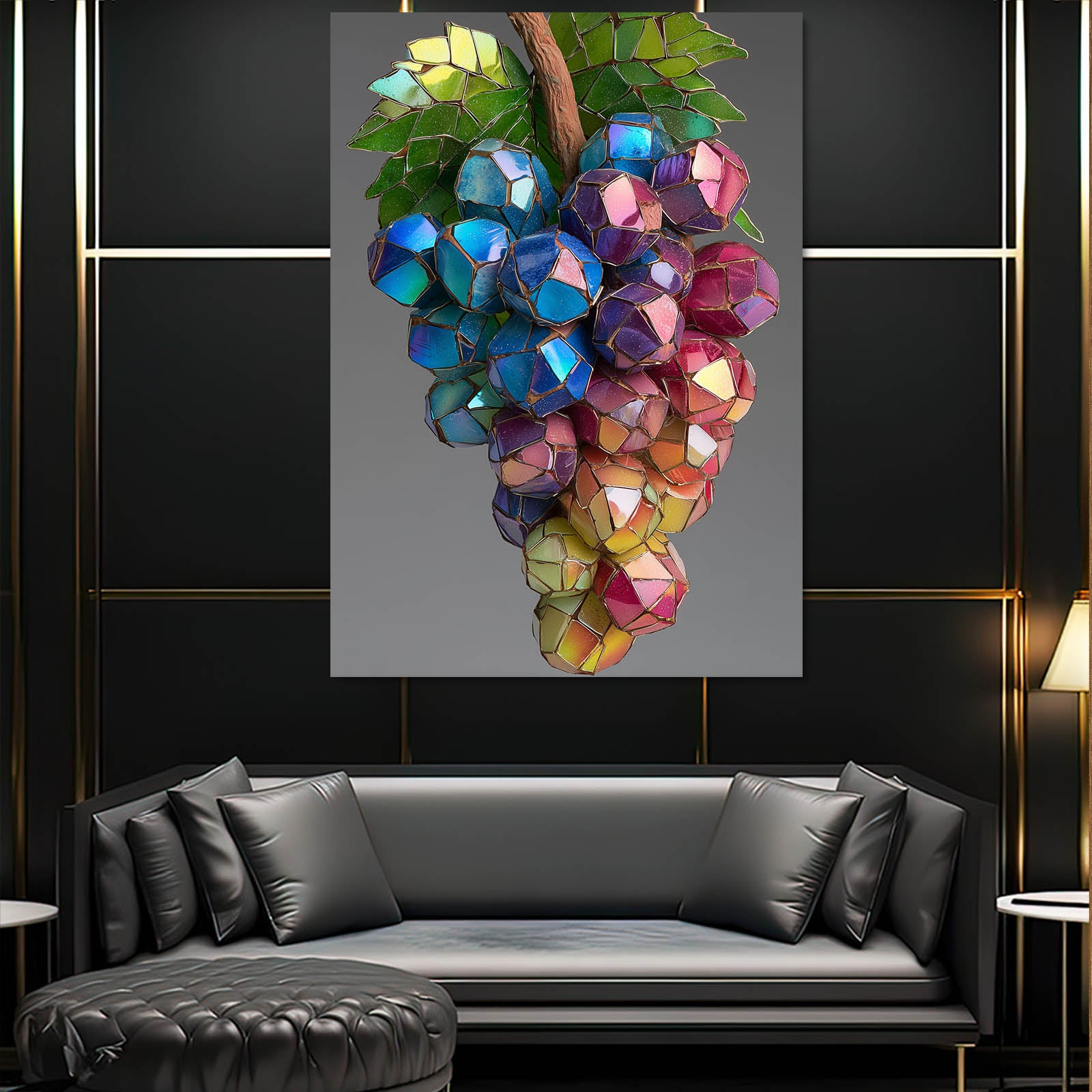 Crystal Grape Cluster Fruit Wall Art – styled in a furnished interior