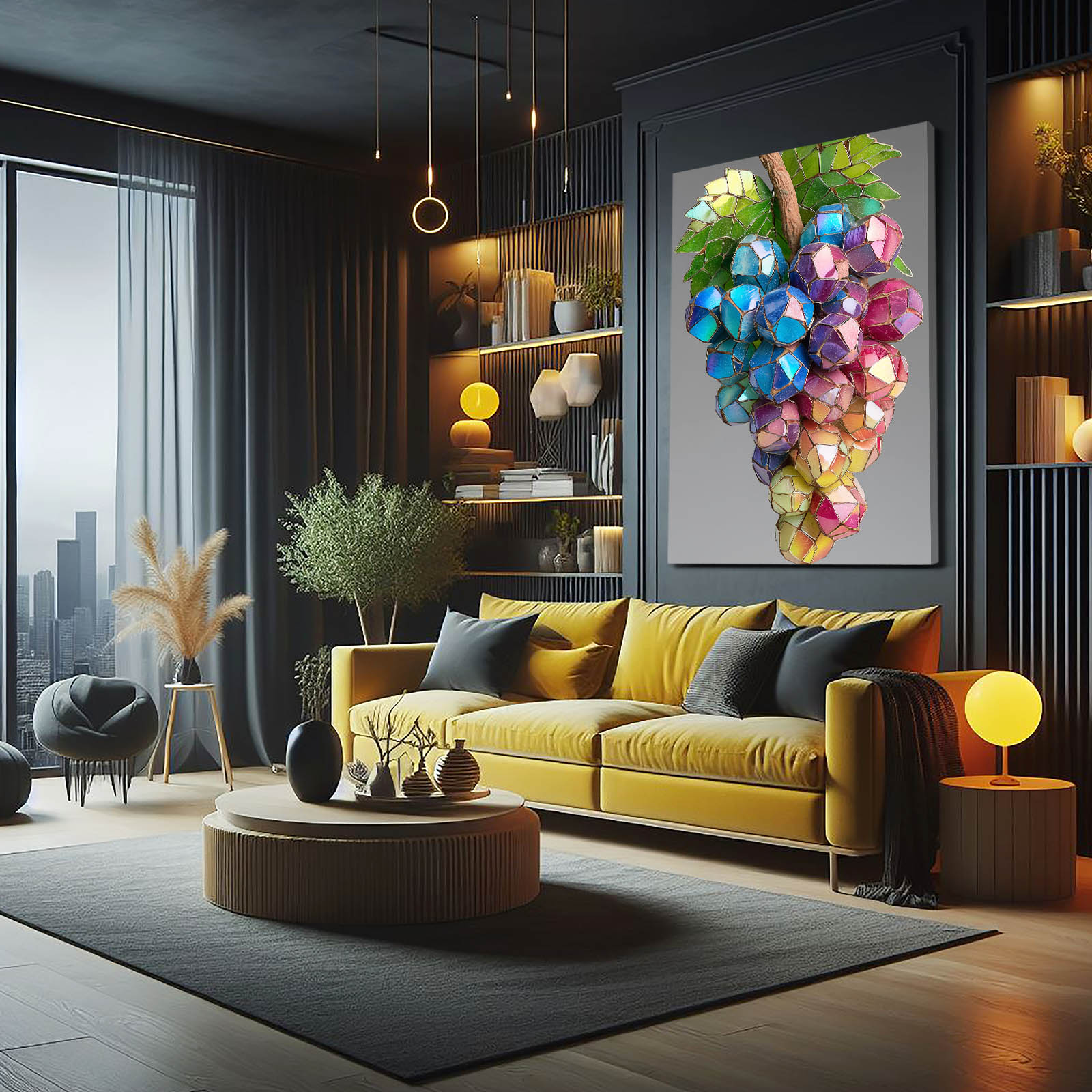 Crystal Grape Cluster Fruit Wall Art – styled in a furnished interior