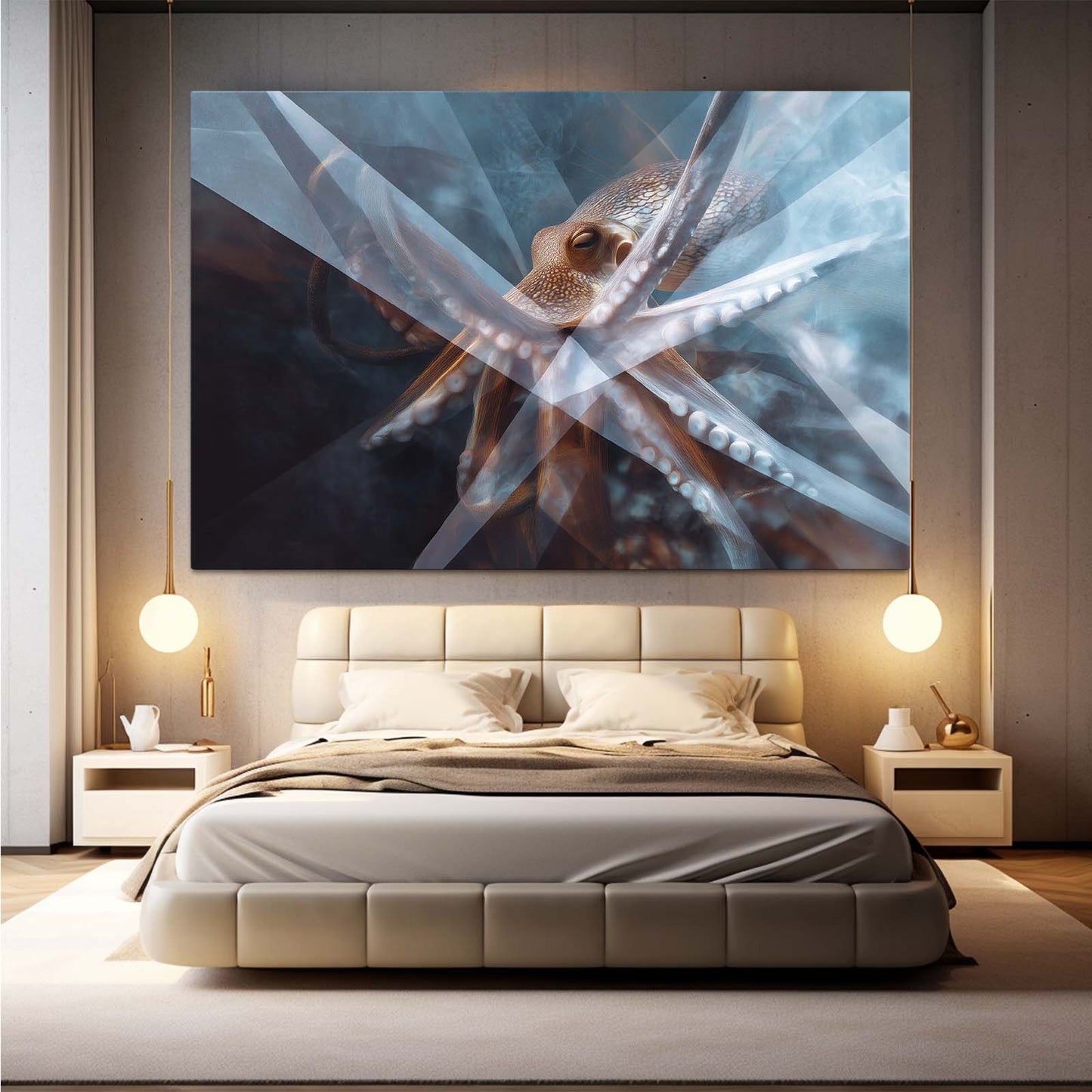 Crystal Shard Blue Octopus Wall Decor – styled in a furnished interior