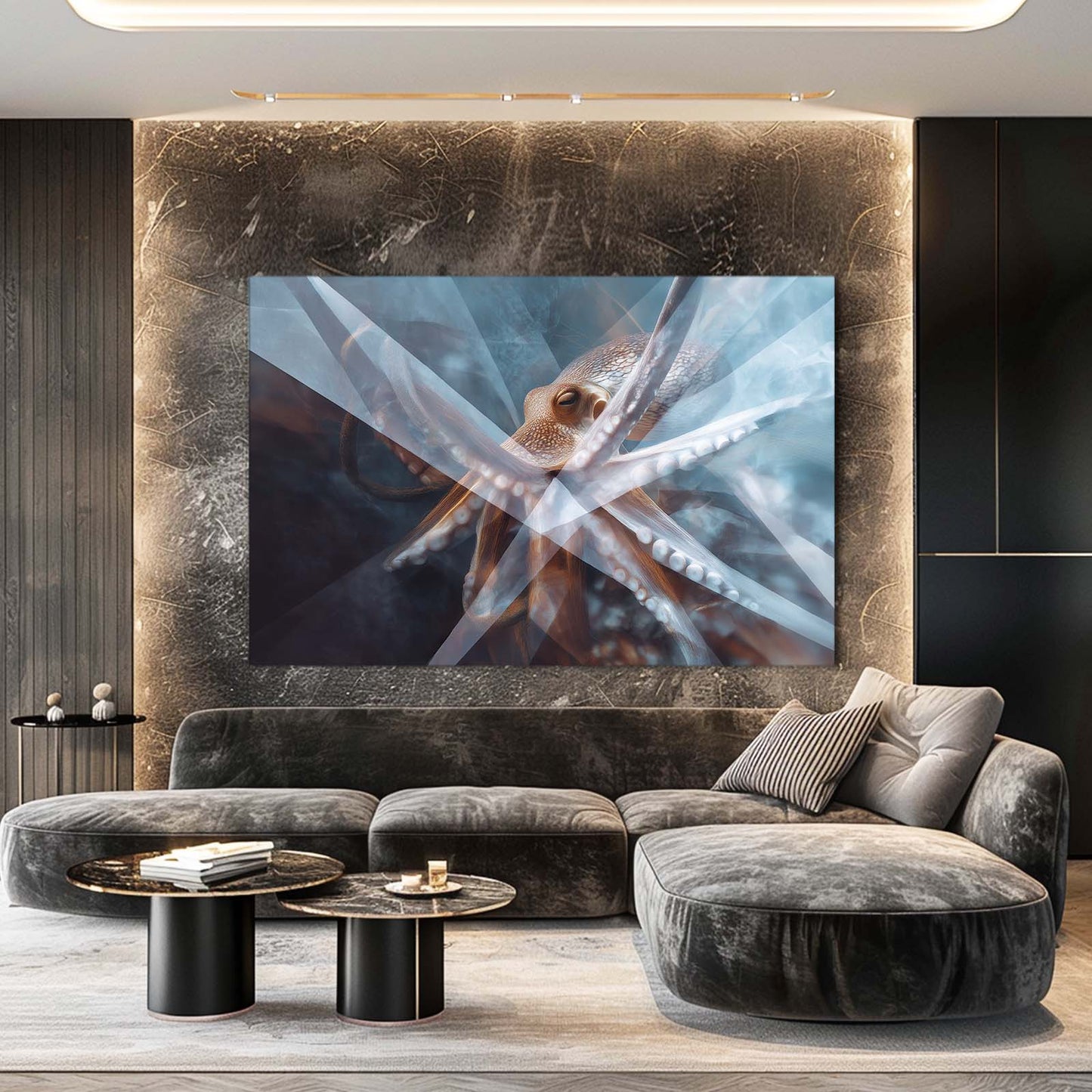 Crystal Shard Blue Octopus Wall Decor – styled in a furnished interior