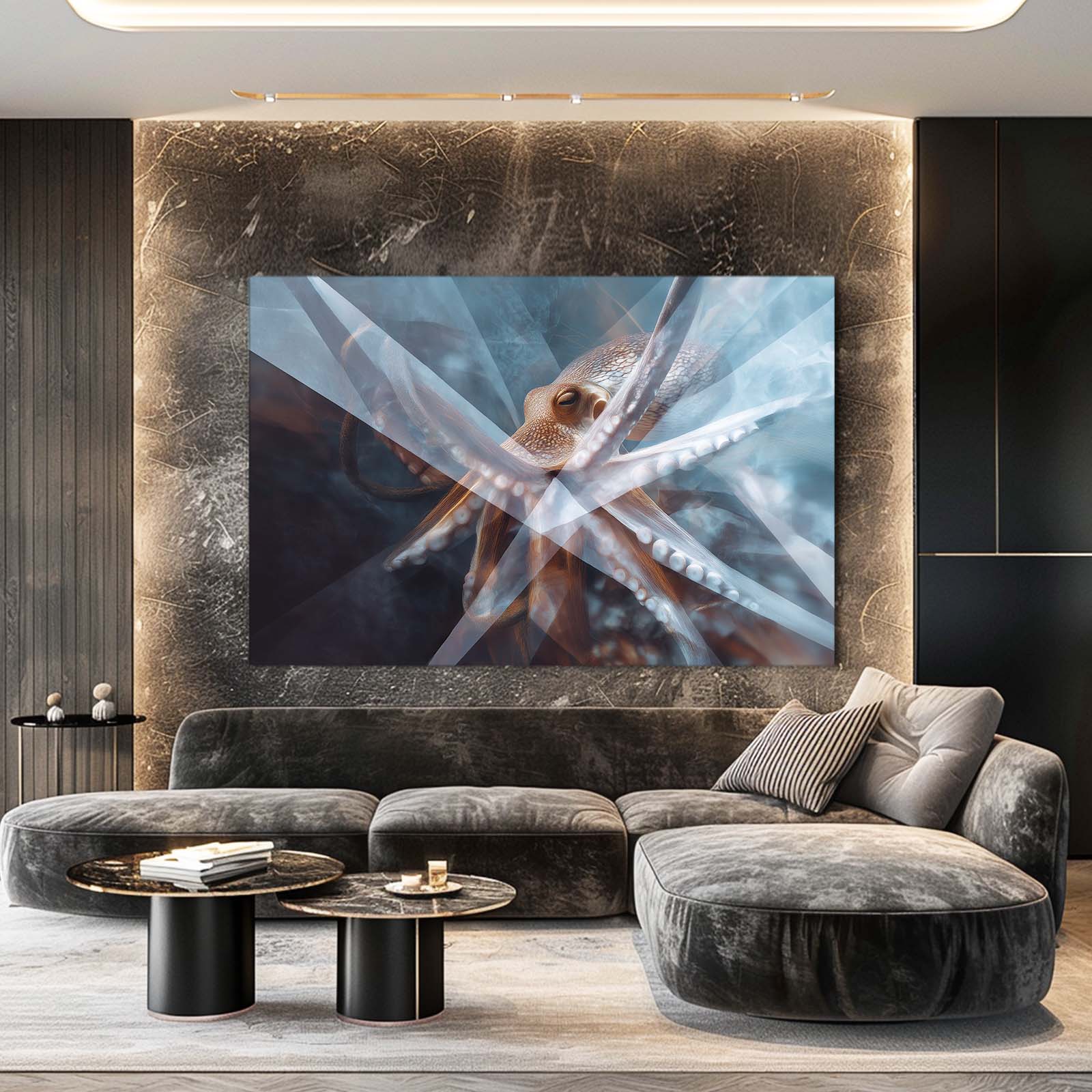 Crystal Shard Blue Octopus Wall Decor – styled in a furnished interior