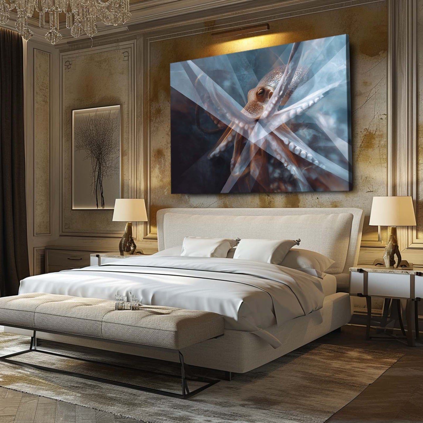 Crystal Shard Blue Octopus Wall Decor – styled in a furnished interior
