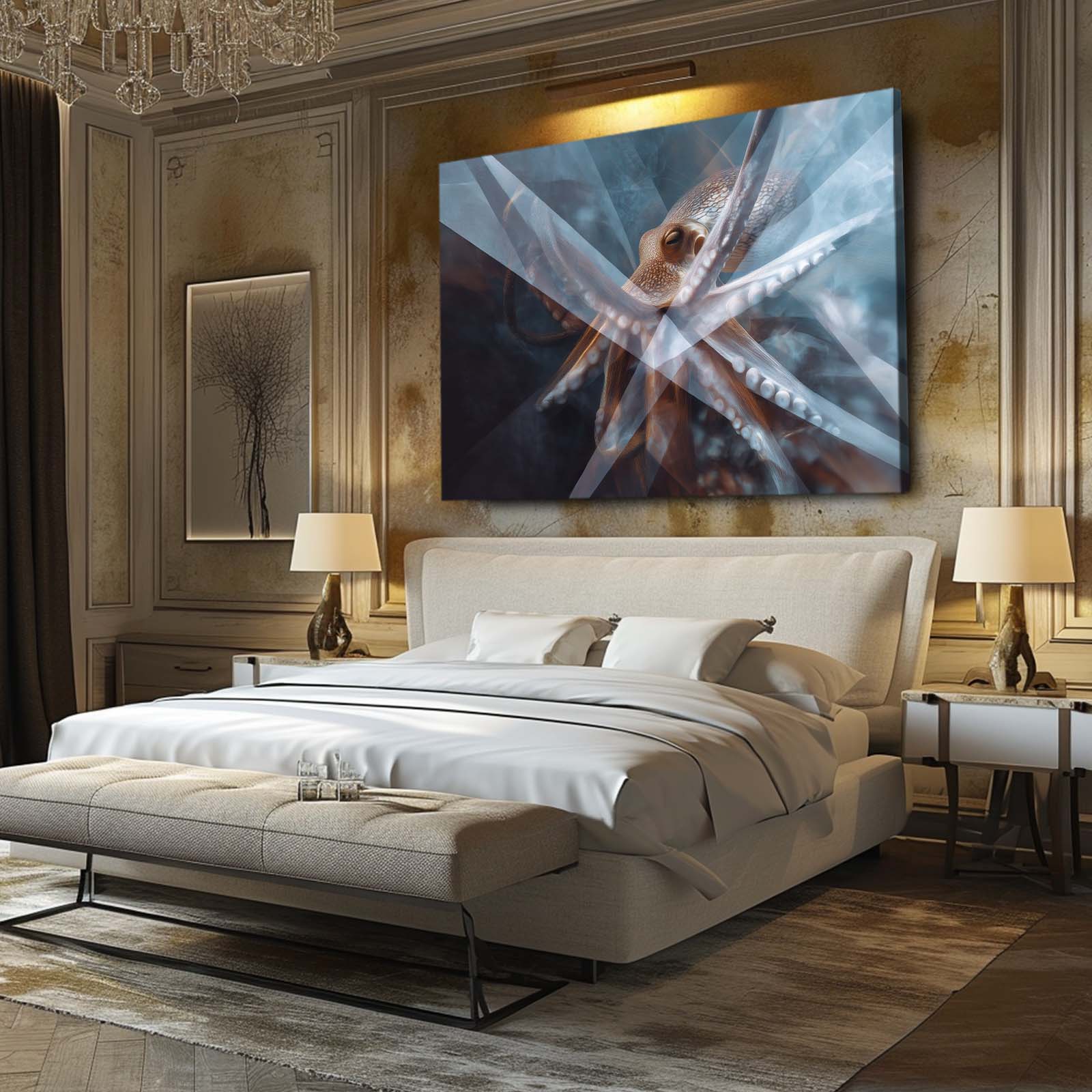 Crystal Shard Blue Octopus Wall Decor – styled in a furnished interior