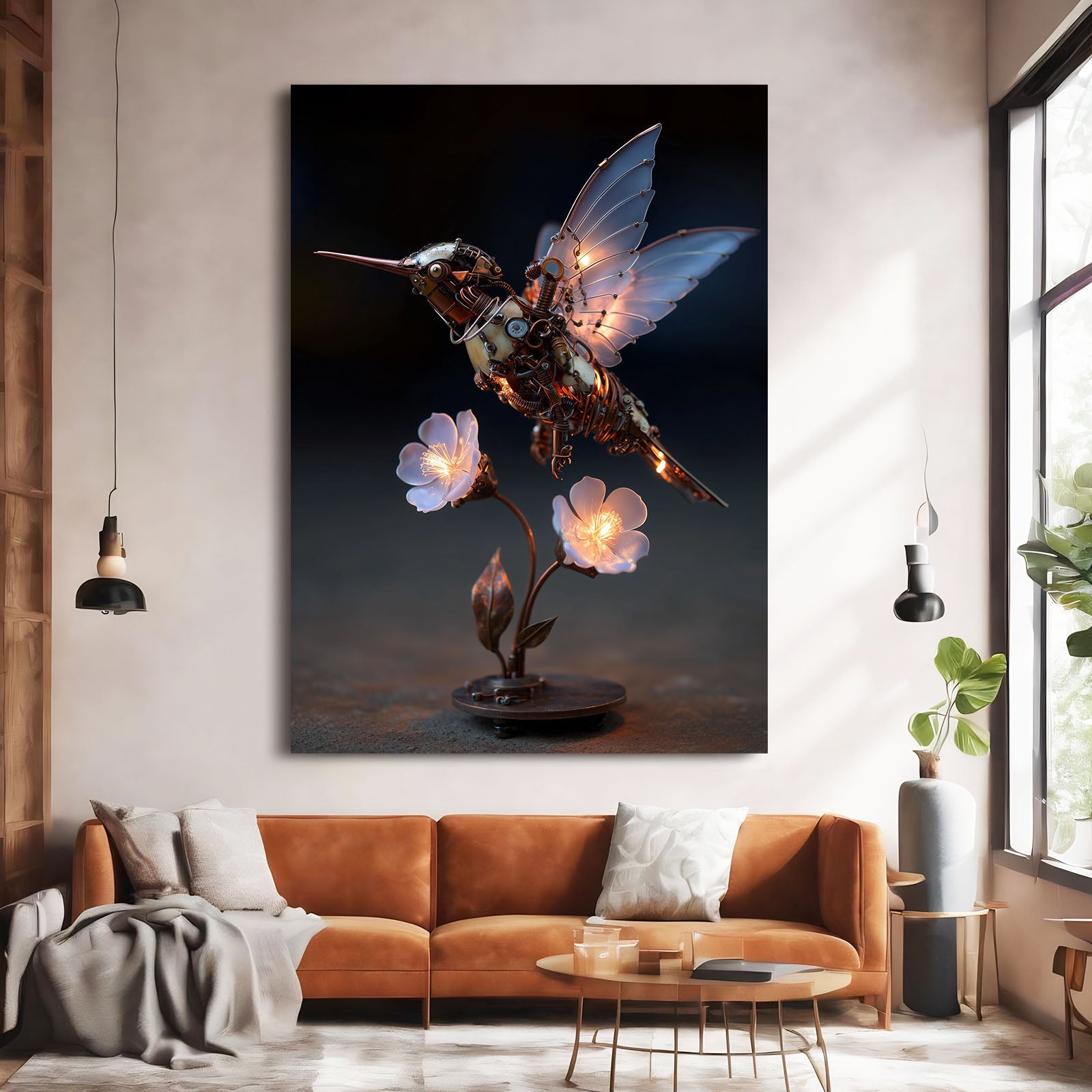 Crystal Wing Hummingbird Steampunk Prints – styled in a furnished interior