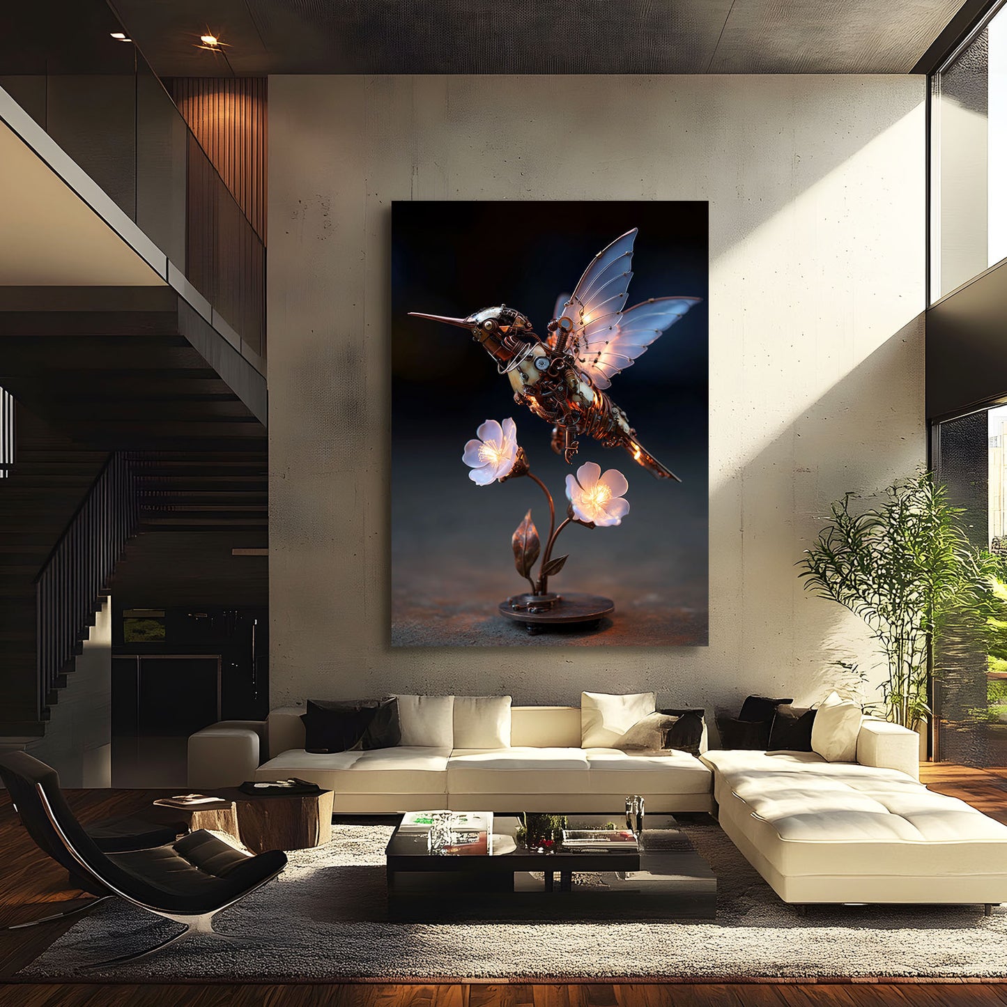 Crystal Wing Hummingbird Steampunk Prints – styled in a furnished interior