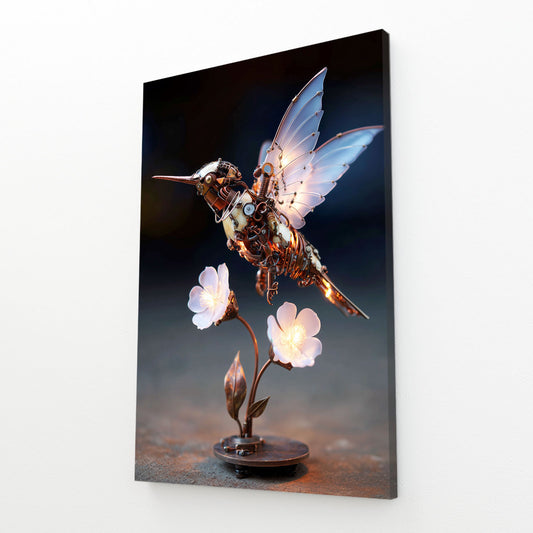 Crystal Wing Hummingbird Steampunk Prints – angled canvas view on white background