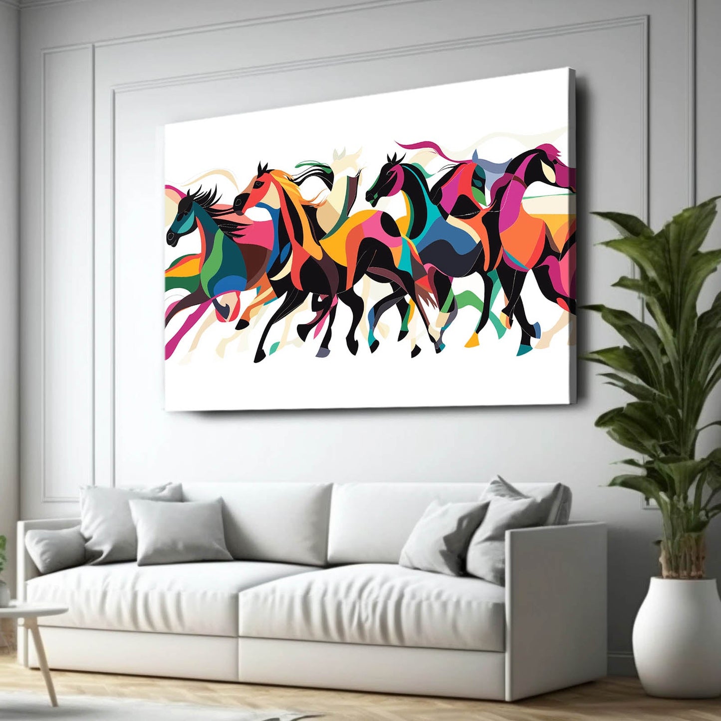 Cubism Horse Canvas – angled canvas view on white background