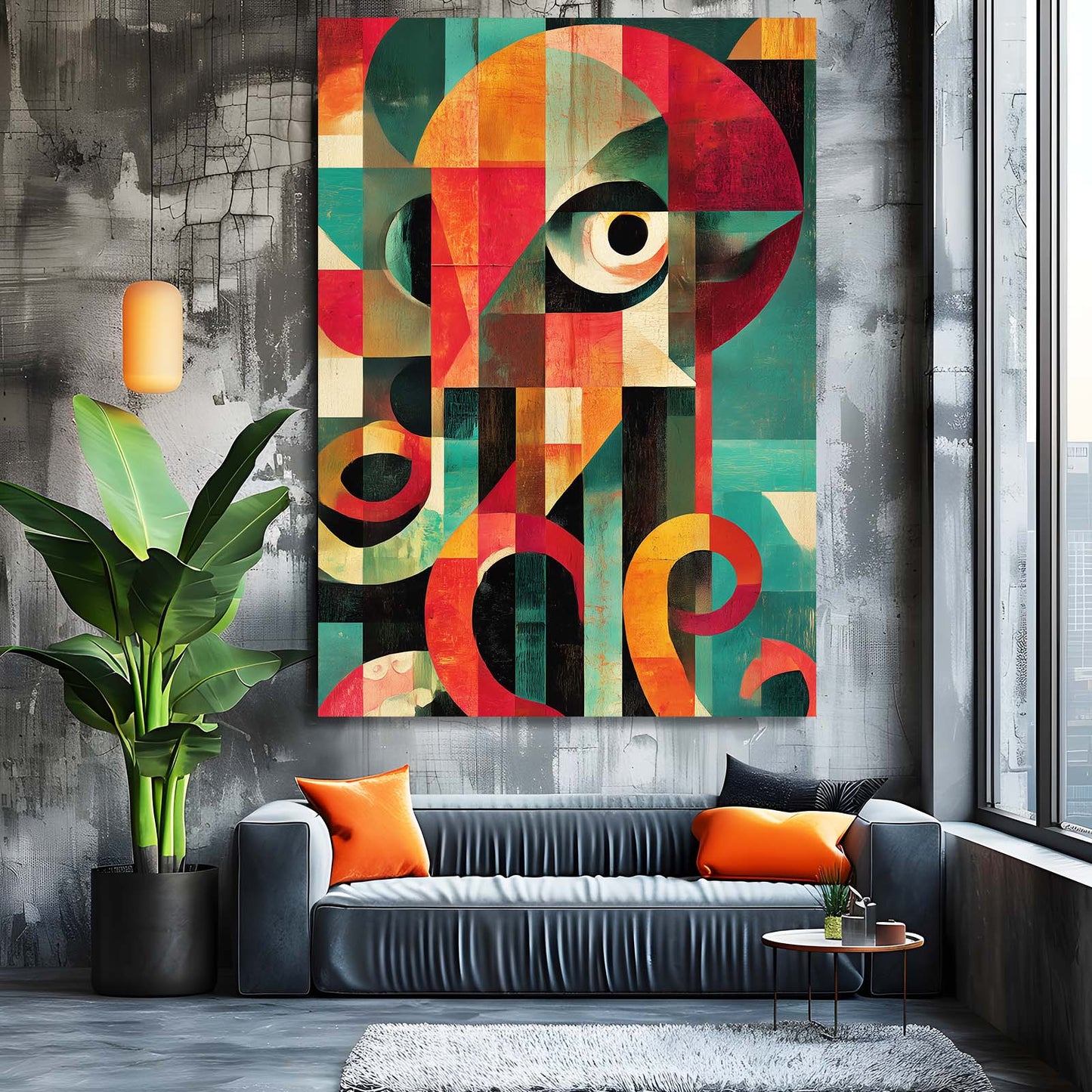 Cubist Eye Blocks Octopus Canvas – styled in a furnished interior