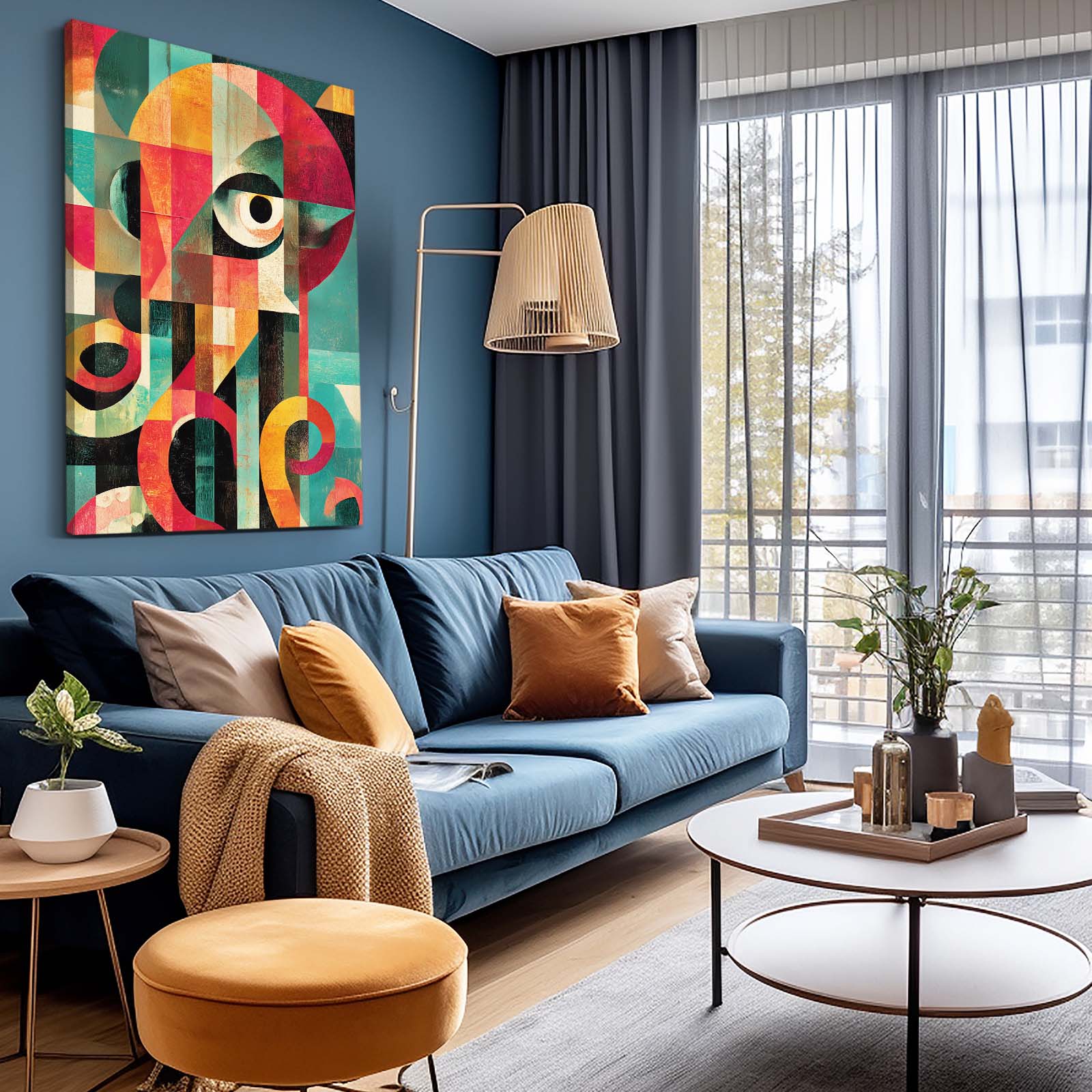 Cubist Eye Blocks Octopus Canvas – styled in a furnished interior