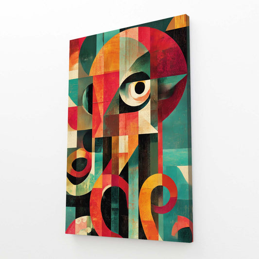 Cubist Eye Blocks Octopus Canvas – angled canvas view on white background