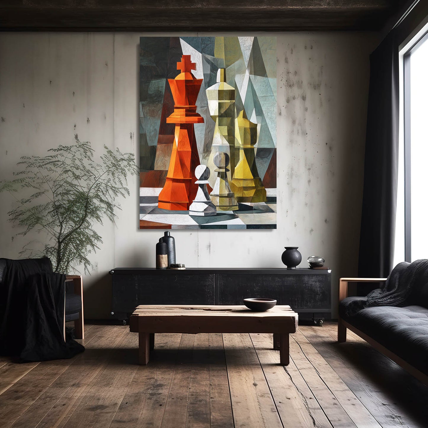 Cubist King Duel Chess Wall Art – styled in a furnished interior