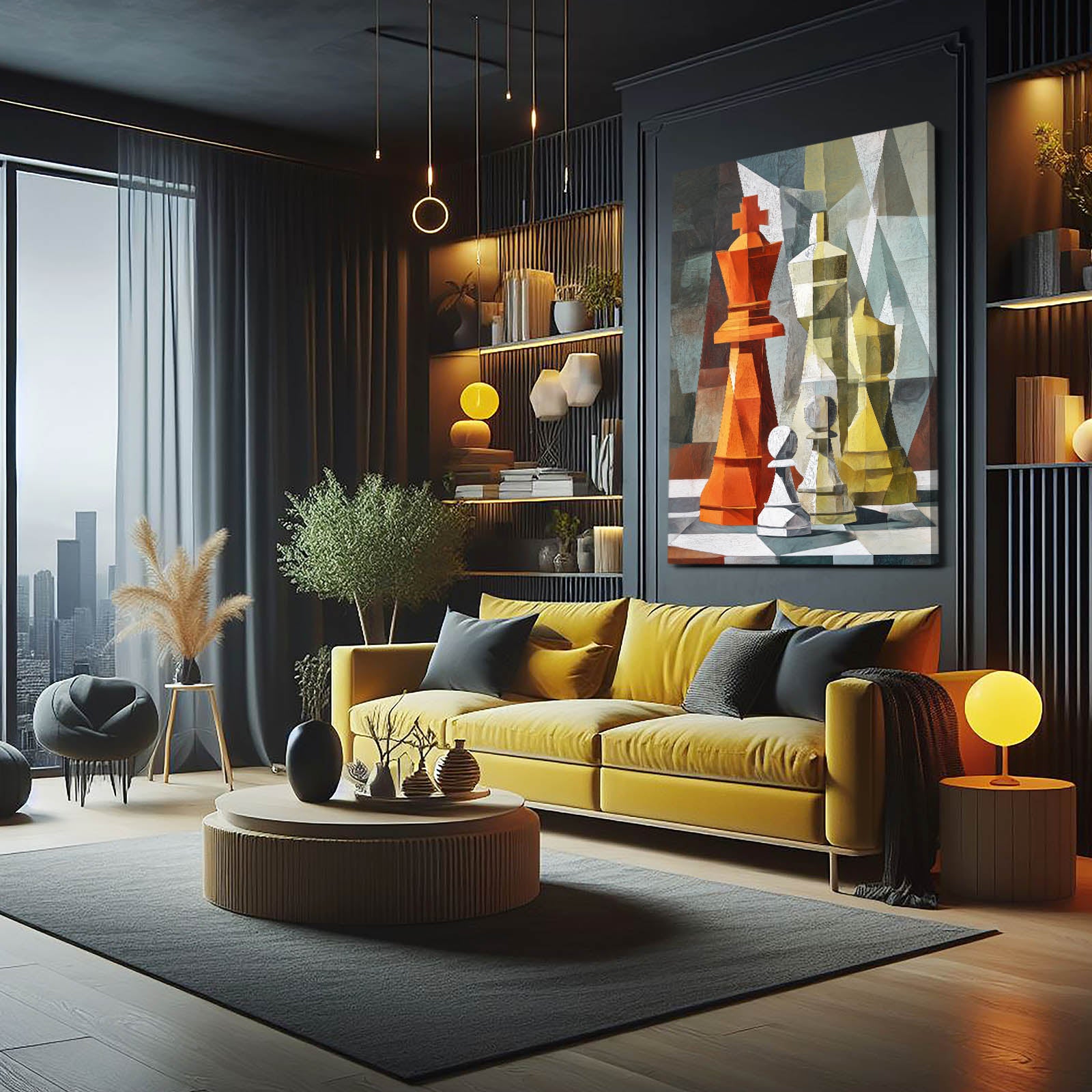 Cubist King Duel Chess Wall Art – styled in a furnished interior