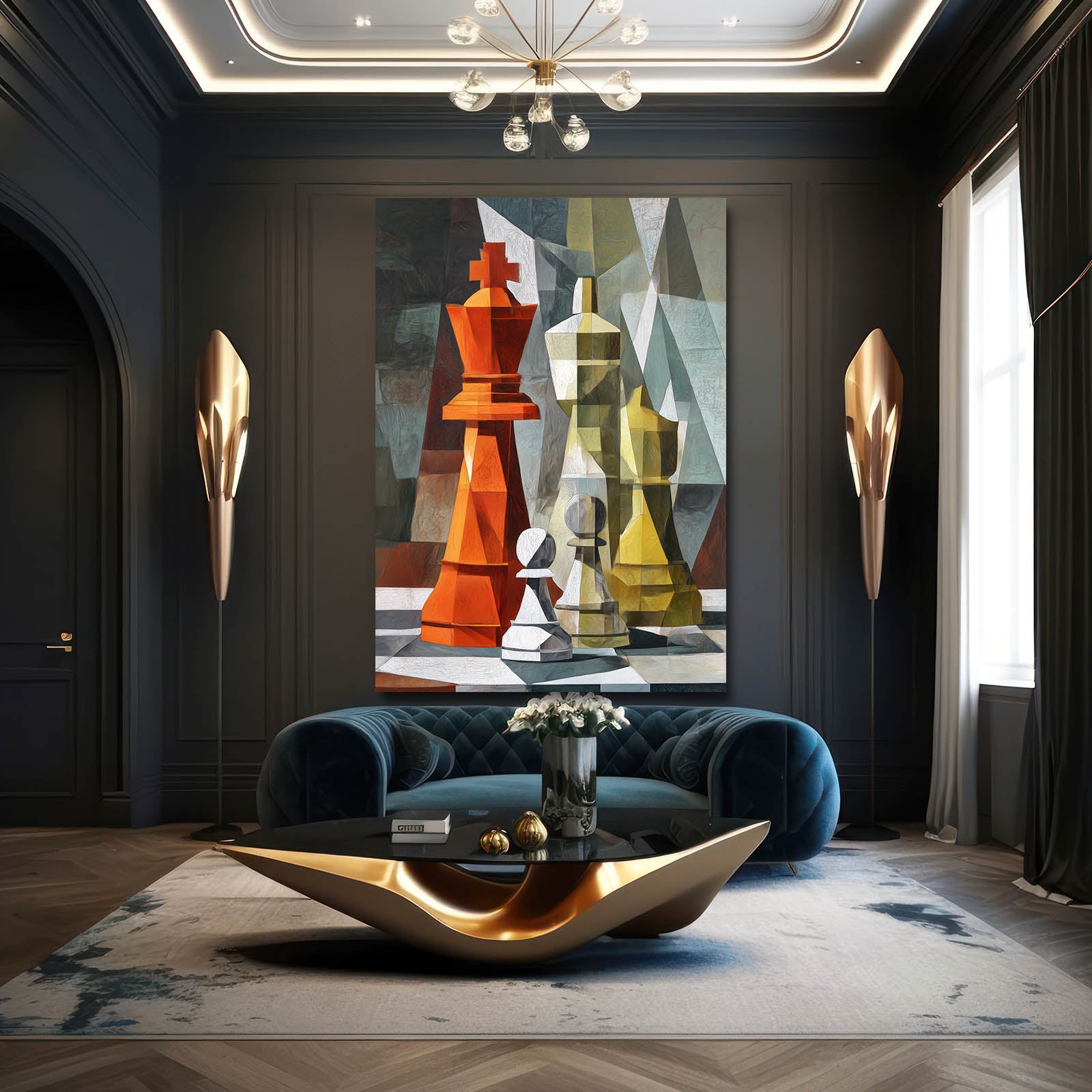 Cubist King Duel Chess Wall Art – styled in a furnished interior
