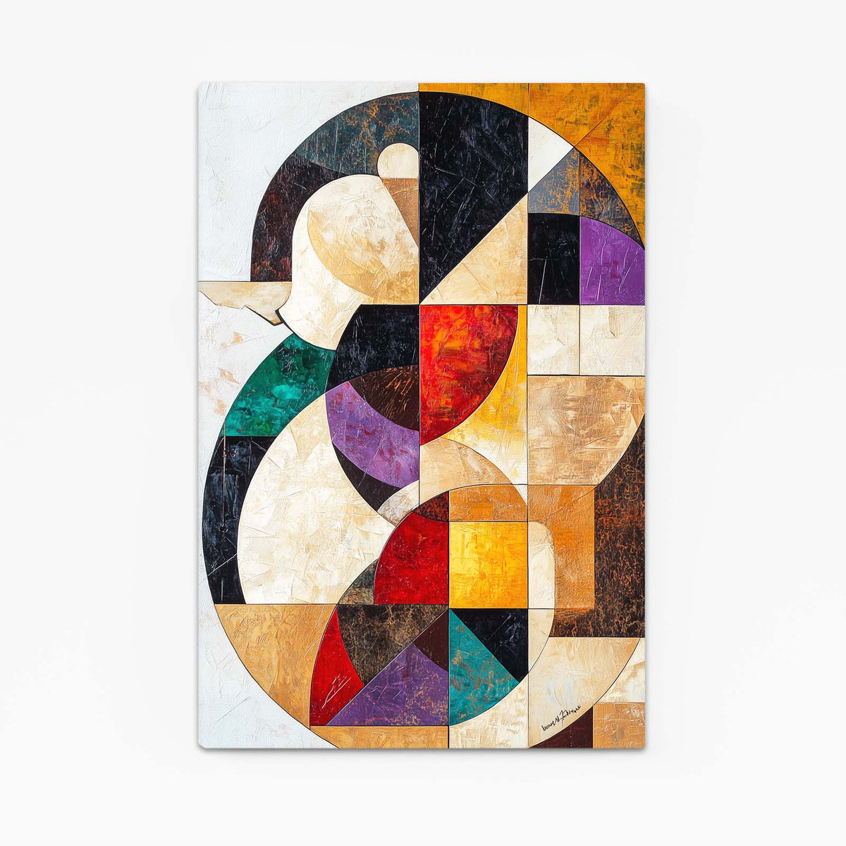 Cubist Mosaic Bird Wall Art — abstract canvas print, angled canvas view on white background