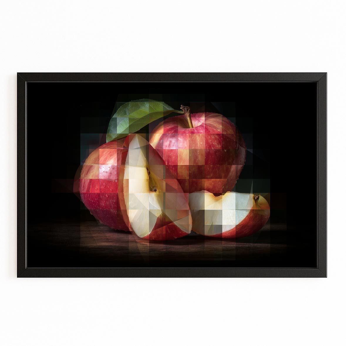 Cubist Slices Apple Prints – with Premium Black frame on white background