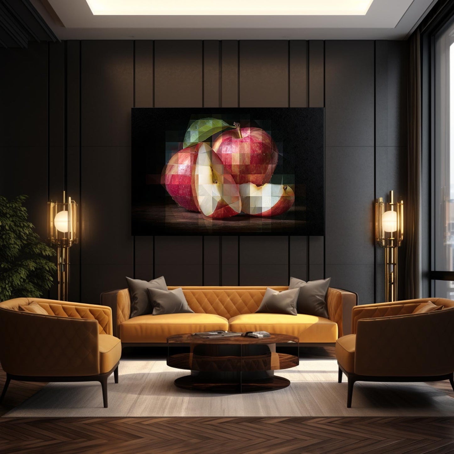 Cubist Slices Apple Prints – styled in a furnished interior