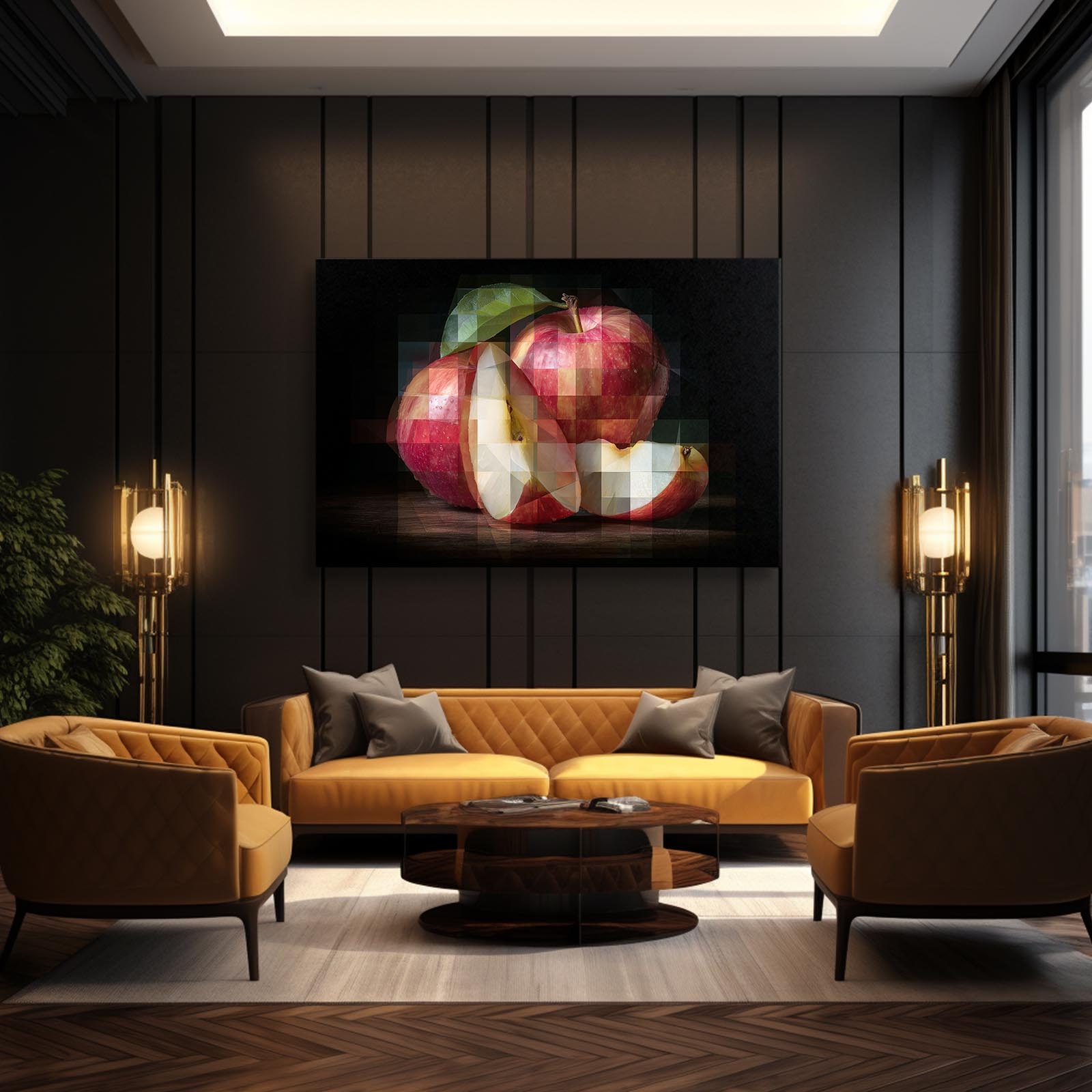 Cubist Slices Apple Prints – styled in a furnished interior